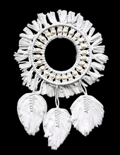 Home Decor - Boho Handmade Wall Mirror with Wooden Beads and Leaf Tassels.