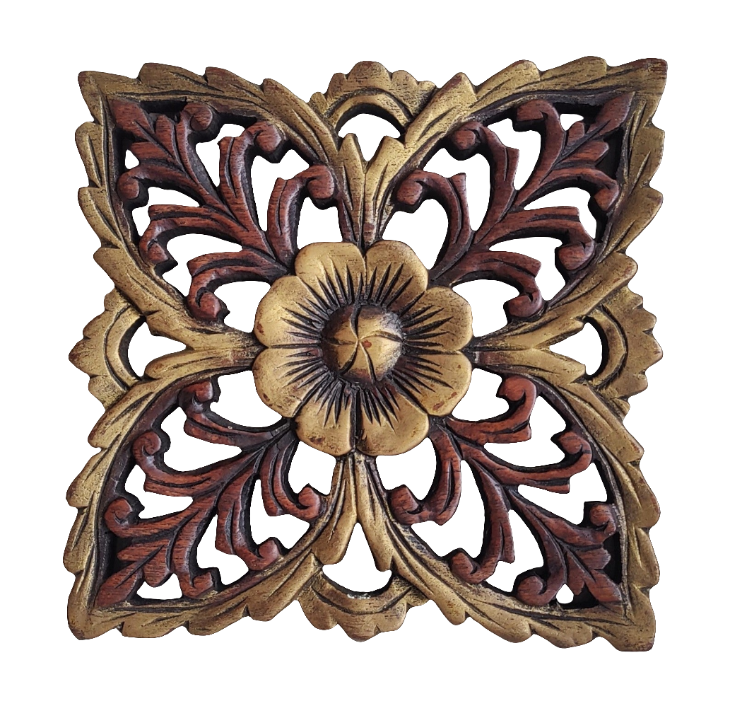 Wooden Carved Floral Wall Art Decor.