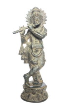 Home Decor Idol. Solid Bronze Sculpture of Lord Krishna with Antiqued Patina. East Asian.