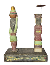 Home Decor. Tabletop Vintage Sculptures. Hand Carved and Painted Wooden Figures on a rustic base - Melasti, a Hindu Ceremony.