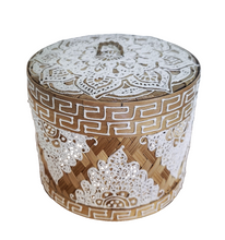 Table Decor - Storage Accessory. Stunning Handcrafted woven bamboo and hand painted box with mandala design.