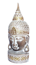 Home Decor. Wall Hanging - Tabletop Accent. Meditating Wooden Buddha Head Sculpture, Hand Carved Statue.