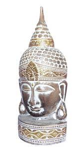 Home Decor. Wall Hanging - Tabletop Accent. Meditating Wooden Buddha Head Sculpture, Hand Carved Statue.