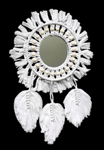 Home Decor - Boho Handmade Wall Mirror with Wooden Beads and Leaf Tassels.