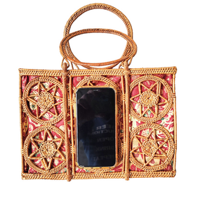 Handbags: Star Themed Large Top Handle, Hand - Woven Natural Rattan Tote Bag.
