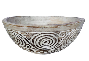 Home Decor: Handmade Carved Tribal Pattern Rustic Wooden Bowl.