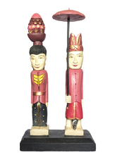 Home Decor. Tabletop Sculpture.
Hand Carved and Painted Wooden Figures on a rustic base - Melasti, a Hindu Ceremony.