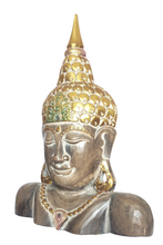 Home Decor. Tabletop Accent. Beautiful and Serene Handcrafted and Painted Wooden Buddha Bust.