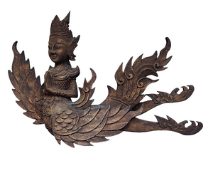 Teak Wood Carved Kinnara, Thai Bird Wall Art.