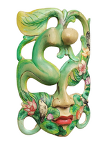 Home Decor. Wall Art. Beautiful Hibiscus Wood Colourfully Painted Mask, "Balinese Dancer".
