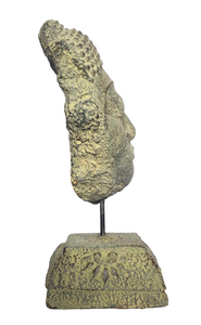 Home Decor: Table - Outdoor Idol.
Sleeping buddha head sculpture on a floral base in stone.