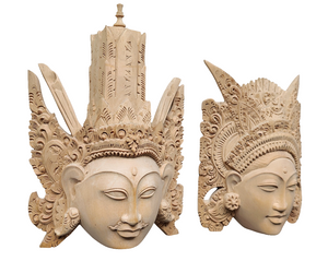 Home Decor: Wall - Table Decor. Lovely and Exquisite Handcrafted Wooden Masks of Lord Rama and Goddess Sita.