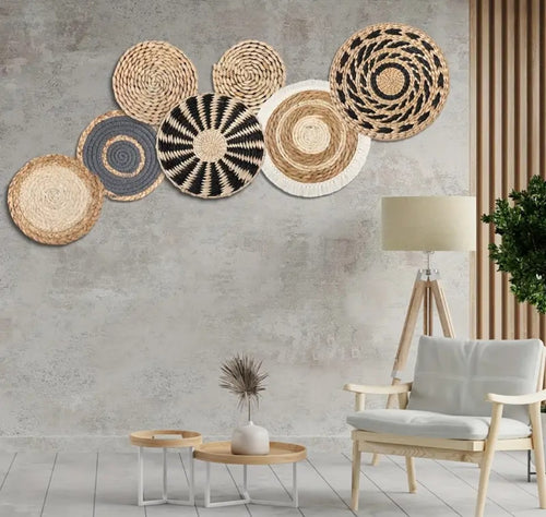 Home Decor - Boho Wall Decor - Handwoven Seagrass Hangings, Multi-Size 7 pcs.