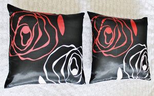 Home Furnishing: Pair of Thai Silk Cushion Covers in floral - roses design.