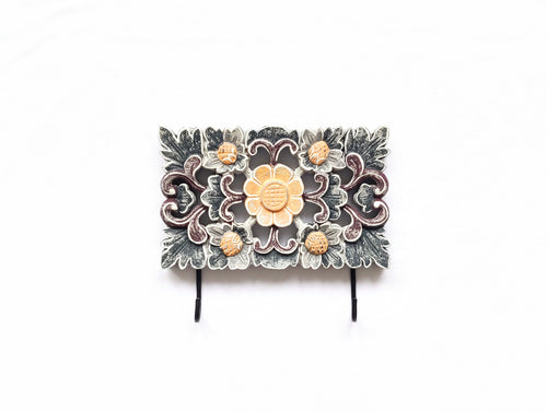 Wall Accent.
Wooden handcrafted floral design key holder - hanger.