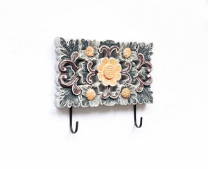 Wall Accent.
Wooden handcrafted floral design key holder - hanger.