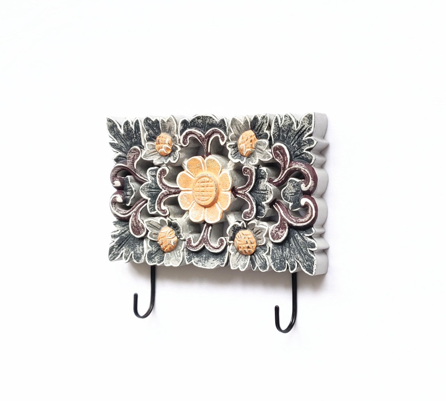 Wall Accent. Wooden handcrafted floral design key holder - hanger