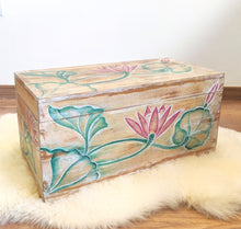 Home Decor. Table Decor-Storage Accessory. Large Decorative Handcrafted Lotus Design Wooden Box.