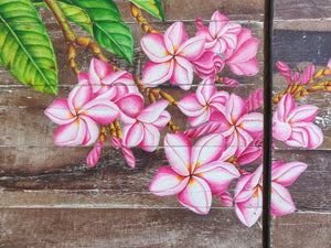 Home Decor: EXQUISITE WALL HANGING DECOR: Beautiful Hand Painted Frangipani Flowers on a pair of Wooden panels.