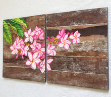 Home Decor: EXQUISITE WALL HANGING DECOR: Beautiful Hand Painted Frangipani Flowers on a pair of Wooden panels.