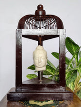 Home Decor: Unique Meditating Buddha Stone Bust Mounted in a open Bird Cage Frame.