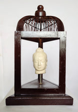 Home Decor: Unique Meditating Buddha Stone Bust Mounted in a open Bird Cage Frame.