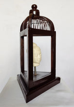 Home Decor: Unique Meditating Buddha Stone Bust Mounted in a open Bird Cage Frame.