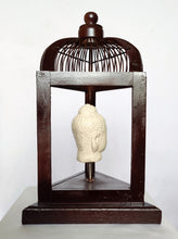Home Decor: Unique Meditating Buddha Stone Bust Mounted in a open Bird Cage Frame.