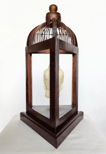 Home Decor: Unique Meditating Buddha Stone Bust Mounted in a open Bird Cage Frame.