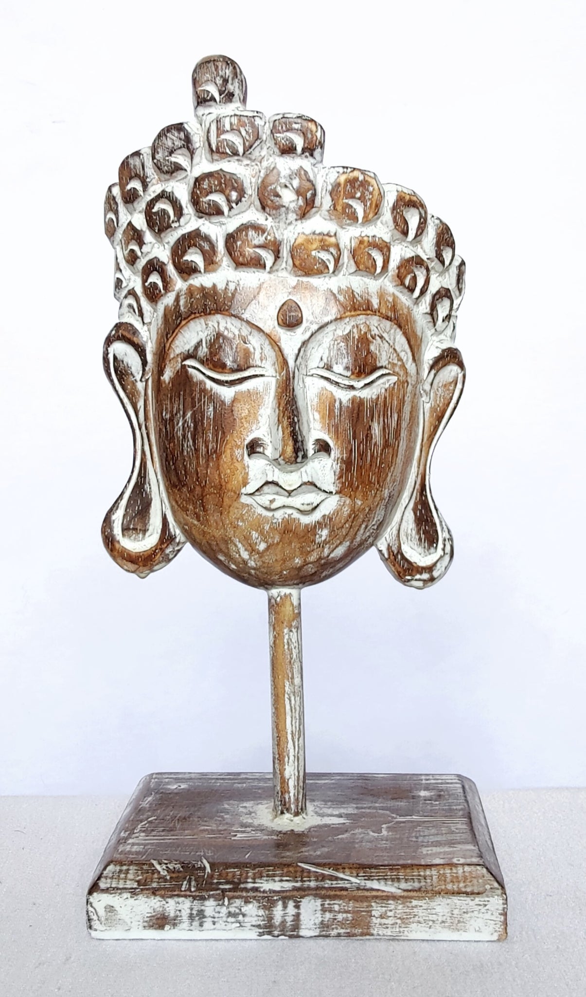 Home Decor Showpiece. Wooden Buddha Mask Sculpture on Stand Carved ...