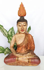 Home Decor: Beautiful Tabletop Accent: Handcrafted Lord Buddha Meditating Sculpture in Wood.