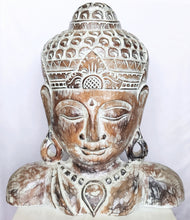 Home Decor. Tabletop Accent. Beautiful and Serene Handcrafted and Painted Wooden Buddha Bust.