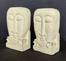 Home Decor. Table - Garden Accents. Pair of Hand Carved stone Face Sculptures with floral design, "Harum Couple".