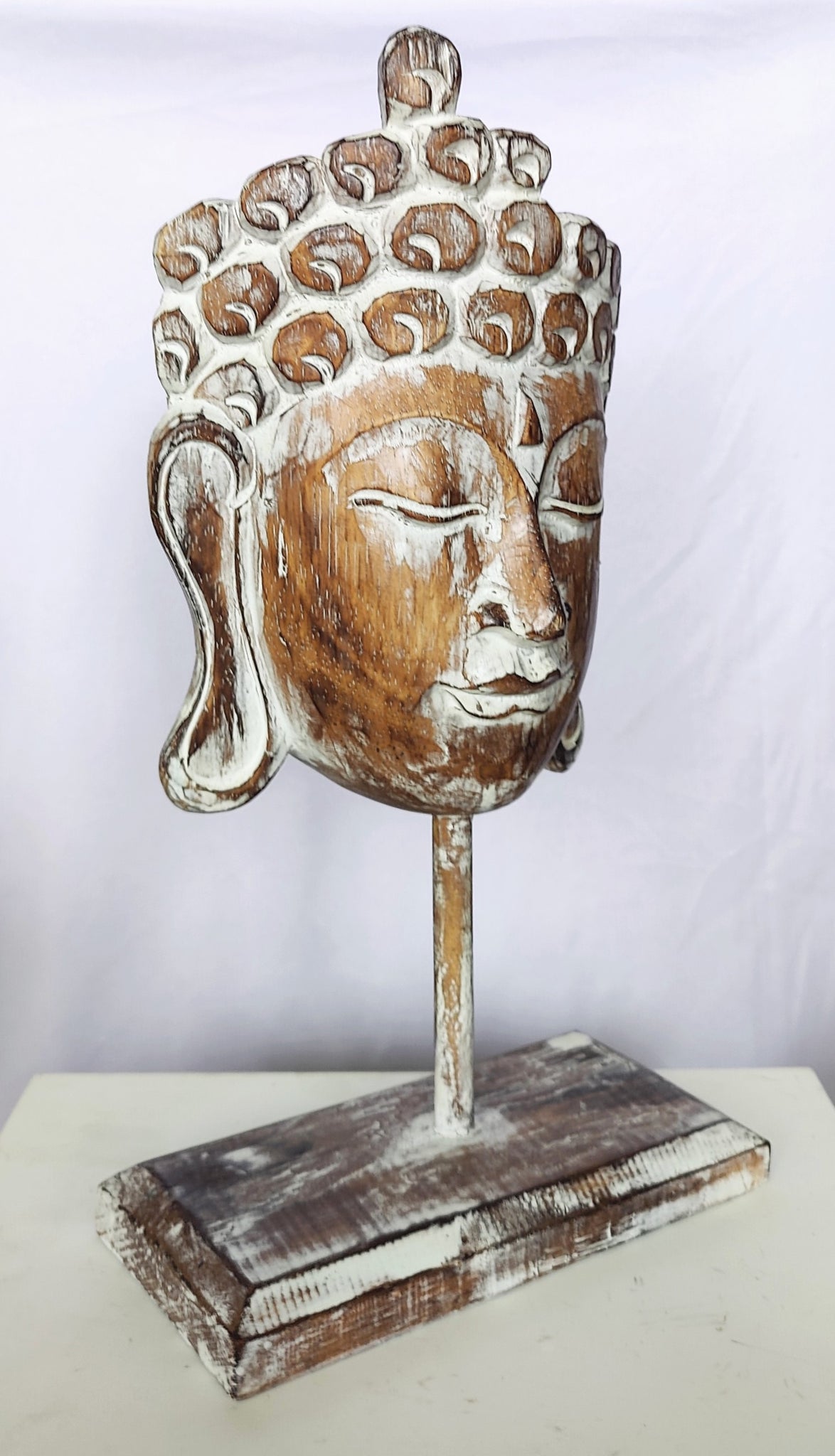 Home Decor Showpiece. Wooden Buddha Mask Sculpture on Stand Carved ...