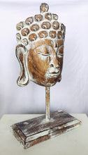 Home Decor Showpiece. 
Wooden Buddha Mask Sculpture on Stand Carved by Hand, "Inspiring Buddha" .