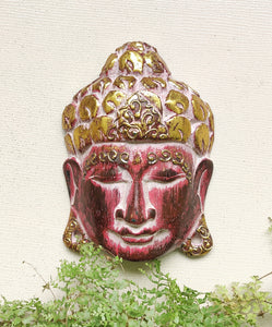 Home Decor. Table Accent. Handcrafted and Painted Wooden Buddha Face Mask.