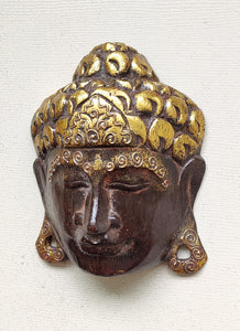 Home Decor. Table - Wall Accent. Handcrafted and Painted Wooden Buddha Face Mask.