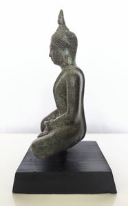 Table Decor. Meditating Vintage Bronze Buddha sculpture in Earth Touching Posture. 