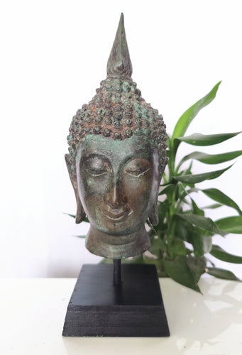 Table Decor Accent. Far Eastern Bronze Head Sculpture of Lord Buddha.