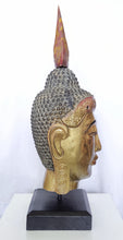 Home Decor. Tabletop Statue. Vintage Wooden Lord Buddha Head Sculpture on a Rustic base, "Spiritual Buddha".
