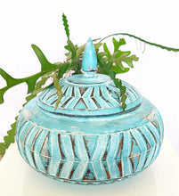Home Decor: Storage Accessory. Hand Carved and Painted Decorative Round Wooden Box.