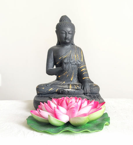 TABLETOP DECOR/IDOL/CANDLE HOLDER: Meditating stone Buddha tea light candle holder.