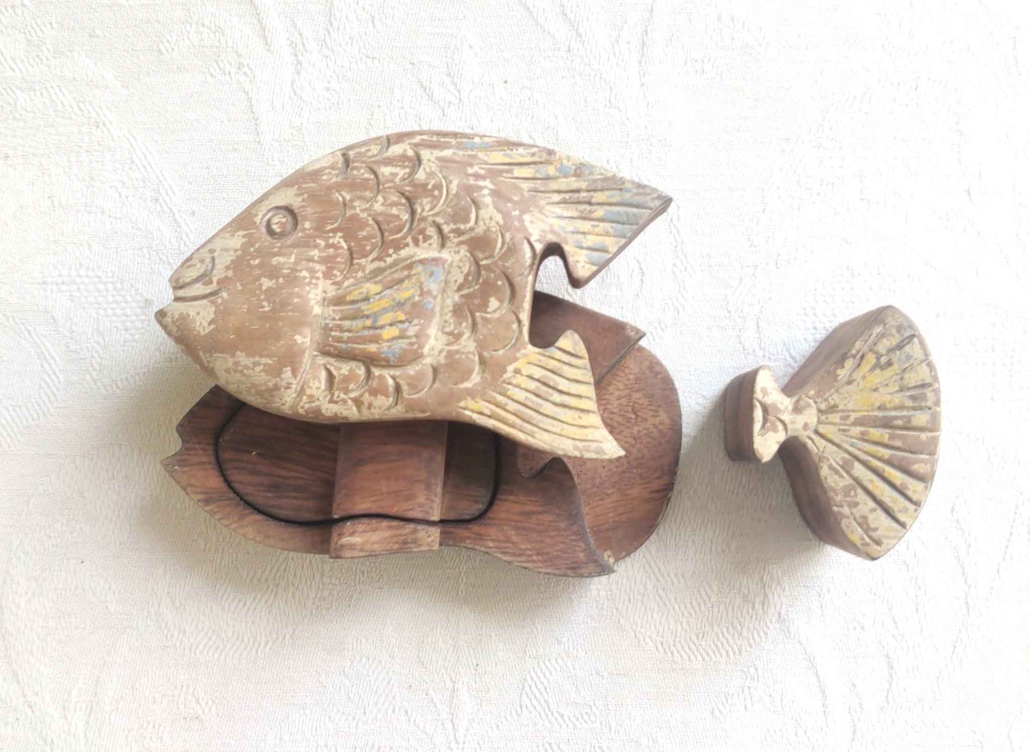 Home Decor. Table Decor-Storage Accessory. Hand Carved Wooden Fish