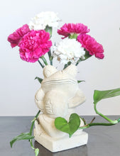 TABLE / GARDEN DECOR / FIGURINE: Hand carved Cute Frog Sculpture in sandstone playing the cymbal.