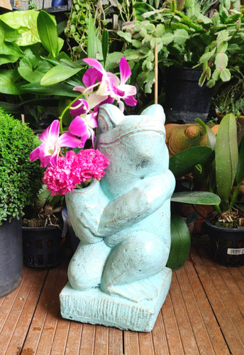 OUTDOOR DECOR / TABLETOP DECOR: Gorgeous hand carved Stone frog from Indonesia.