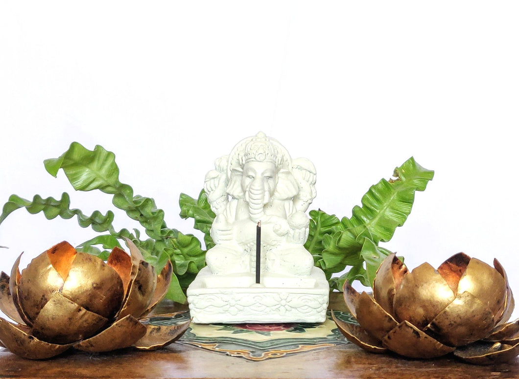 Home Decor Idol. Stone statue of four handed Lord Ganesha, incense stick holder.