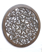 Home Decor. Wall Art. Floral Round Relief Panel Carving, "Royal Flower". Dia 20 ".