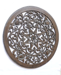 Home Decor. Wall Art. Floral Round Relief Panel Carving, "Royal Flower". Dia 20 ".