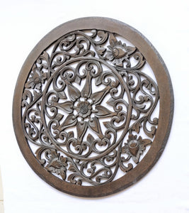 Home Decor. Wall Art. Floral Round Relief Panel Carving, "Royal Flower". Dia 20 ".