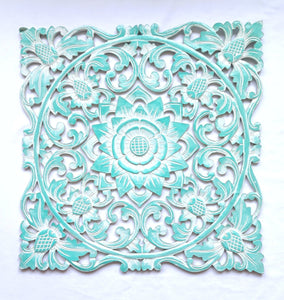 Home Decor. Wall Art. Handcrafted Lotus Flower Relief Panel, "Lotus Altar"